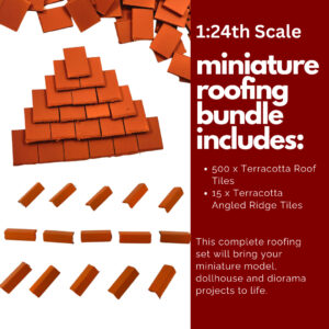 The Ultimate Miniature Model Dollhouse Diorama Roofing Set - 500 Roof Tiles + 15 Angled Ridge Tiles in Terracotta and 1:24th Scale will bring your projects to life.